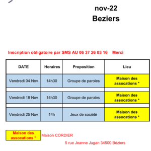 Planning Novembre BEZIERS Image 1
