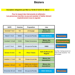 Planning Avril Béziers Image 1