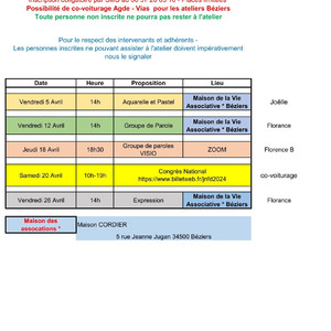 Planning Avril Béziers Image 1