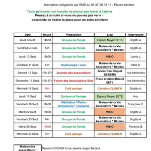Planning SEPTEMBRE Montpellier 2026 Image 1